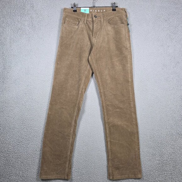 Vissla Pants Mens 30x31 Beige Khaki Border C Cord 5 Pocket Corduroy Modern Fit - Picture 1 of 9